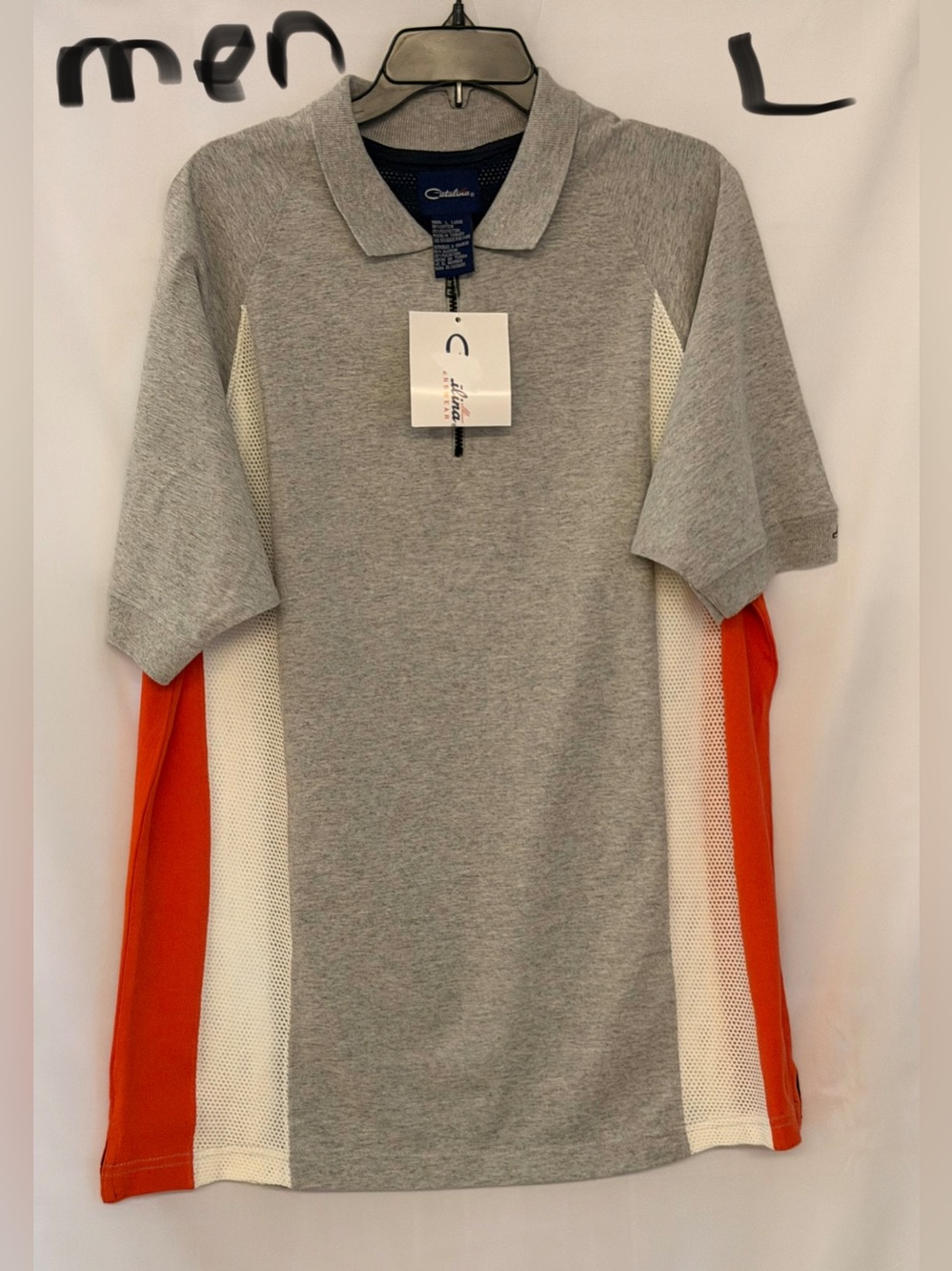 Catalina Grey, White & Orange Short-Sleeve Polo